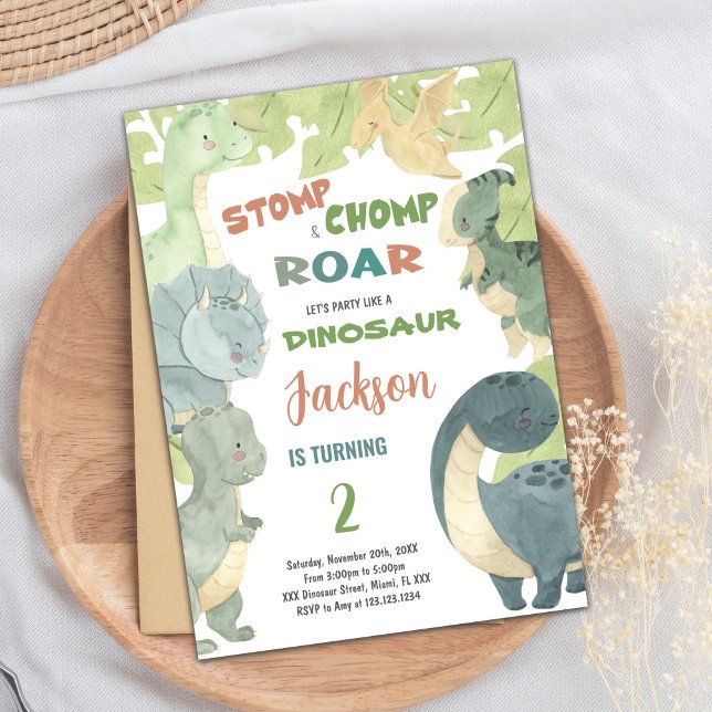 Carte de fête pour enfants modifiable avec un joli (Dinosaur Birthday Cards)