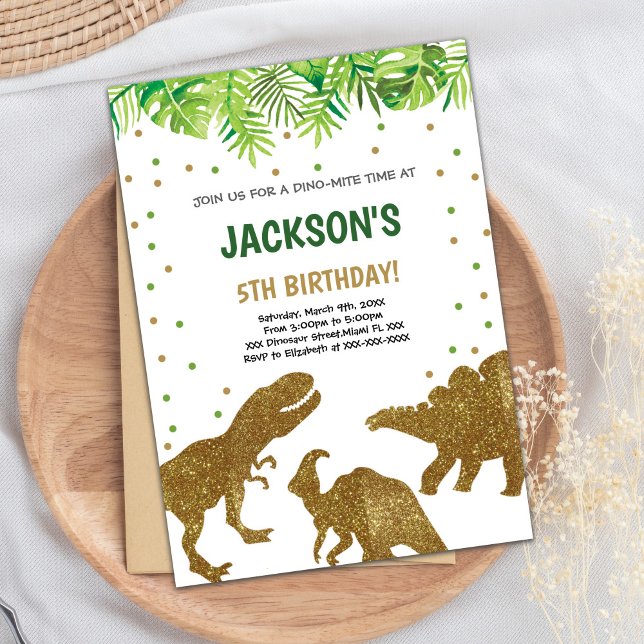 Carte de fête préhistorique Roarsome (Brown Glitter Dinosaur Birthday Invitations)