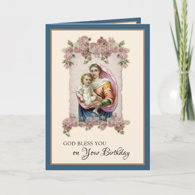 Carte de Fête Religieuse Vierge Marie Chapelet (Devant)