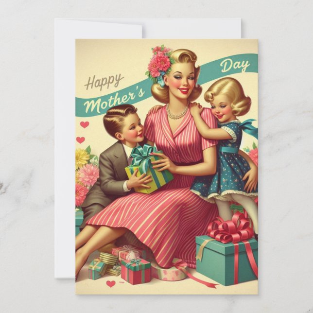 Carte de fête rétro de la fête des Mères (Devant)