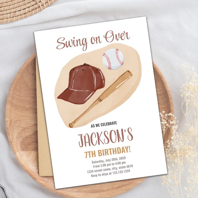 Carte de fête sportive pour garçons Vintages avec  (Brown Baseball Birthday Invitations)