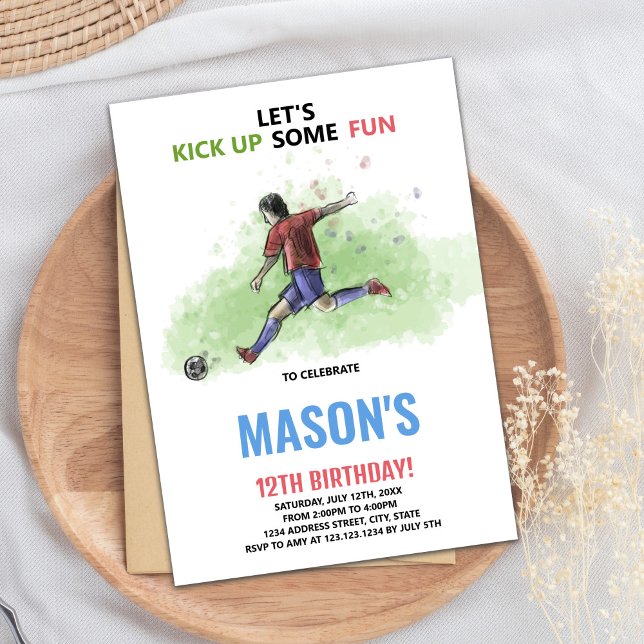 Carte de fête sportive pour les Boys Action (Running Soccer Birthday Invitations)