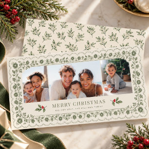 Carte de fêtes de Noël à dentelle vert sauge perso
