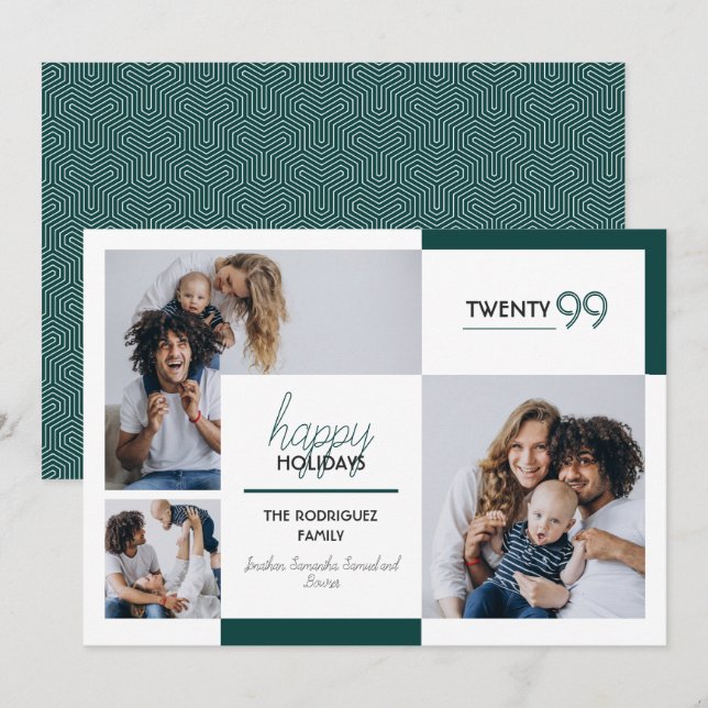 Carte de fêtes de trois photos Vert Chasseur (Devant / Derrière)