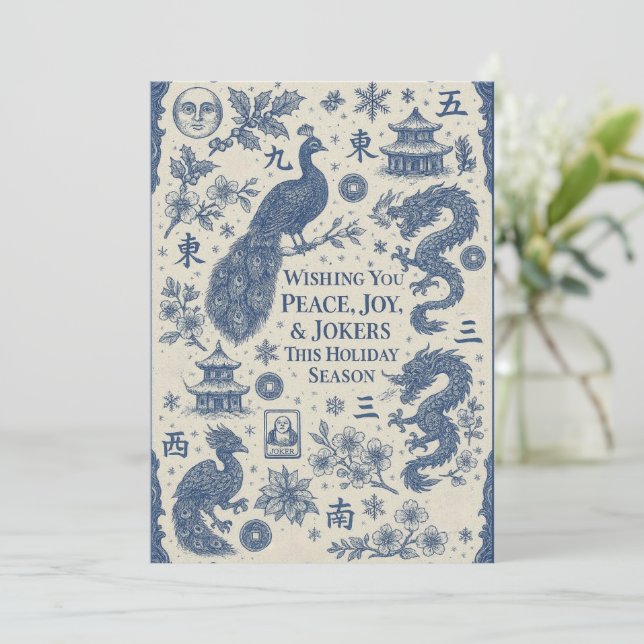 Carte de fêtes festive - Toile de Mahjong (Debout devant)