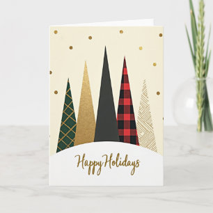Carte de fêtes Plaid Or Arbres