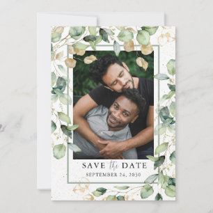 Carte de fiançailles LGBTQ avec photo d'eucalyptus