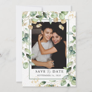 Carte de fiançailles LGBTQ avec photo d'eucalyptus
