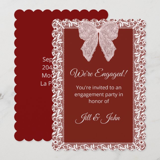 Carte de fiançailles Mariage Élégant Ruban de dent (Devant / Derrière)