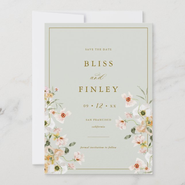 Carte de fiançailles minimale florale BLISS Save T (Devant)