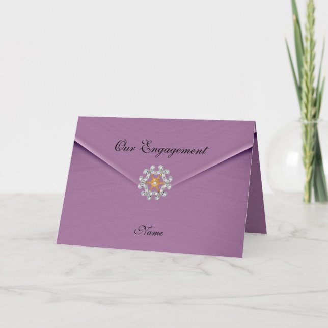 Carte de Fiançailles Pink Mauve Bijou Diamant (Devant)