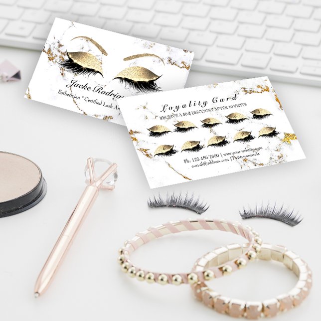 Carte de fidélité 10 maquillage Artiste Lashes Mar (Loyalty Card 10 Makeup Artist Lashes Marble Gold)