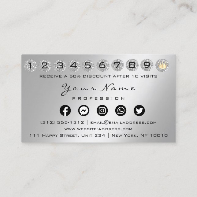 Carte de fidélité 10 Punch Crown Argent QR Logo Ph (Dos)