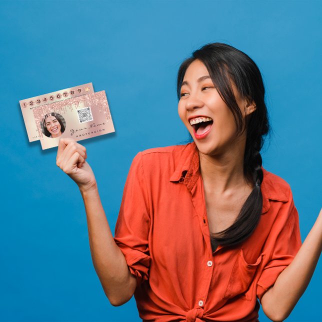 Carte de fidélité 10 Punch Rose Couronne Gold QR P (Loyalty Card 10 Punch Crown Rose Gold QR Photo)