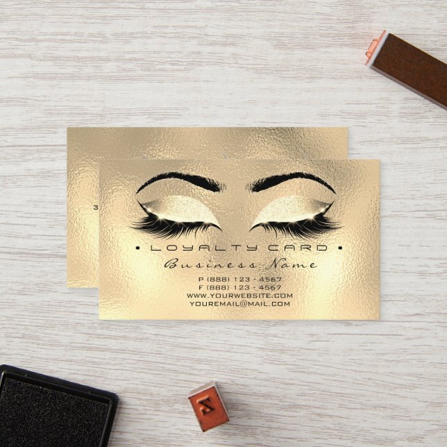 Carte de fidélité 6 Beauté Salon Lashes Gold Brown (Devant/Arrière en situation)