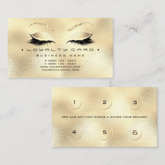 Carte de fidélité 6 Beauté Salon Lashes Gold Parti (Devant / Derrière)