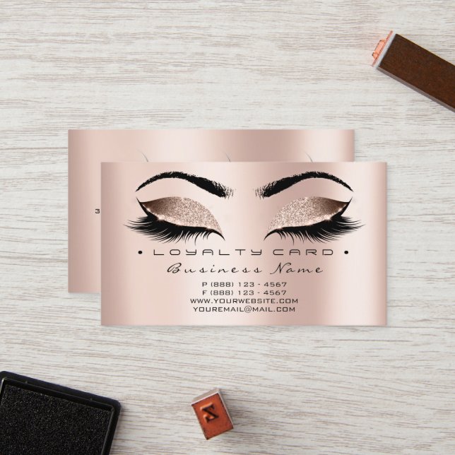 Carte de fidélité 6 Beauté Salon Lashes Rose Gold  (Devant/Arrière en situation)