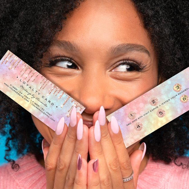 Carte de fidélité 6 clous de maquillage de pointes (Loyalty Card 6 Punch Makeup Nails Holograph Small)