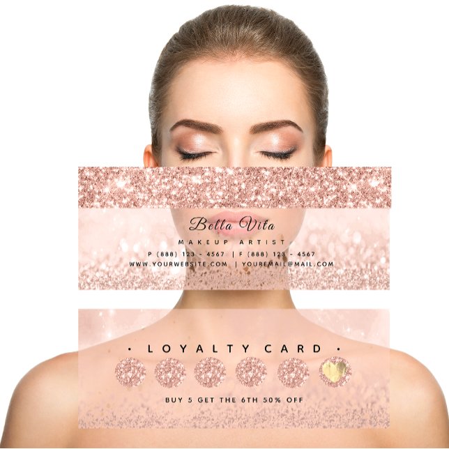 Carte de fidélité 6 Punch maquillage beauté coeur  (Loyalty Card 6 Punch Makeup Beauty Heart RoseSpark )