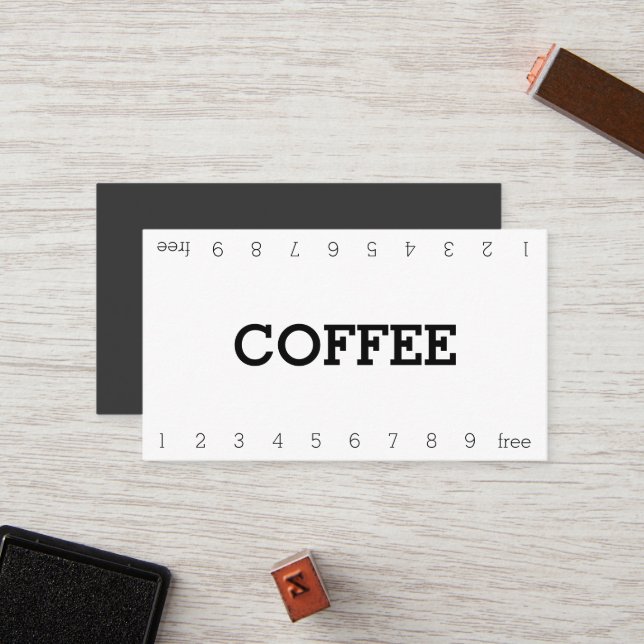 Carte de Fidélité à Double Numéro Simple pour Café (Devant/Arrière en situation)
