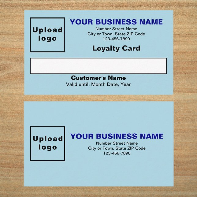 Carte de fidélité à plat bleu affaires (Front and back sides of light blue loyalty card. Loyalty card for your loyal customers.)