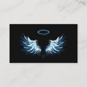 Carte De Fidélité Ailes d'ange bleues lumineuses sur fond noir