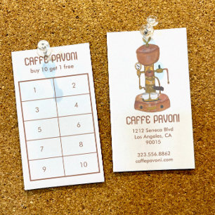 Carte De Fidélité Antique Espresso Machine Café Café Aquarelle
