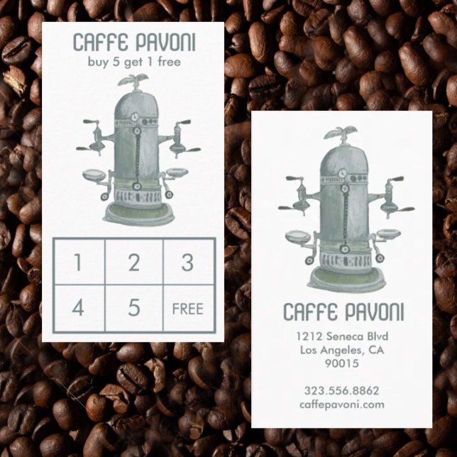 Carte De Fidélité Antique Espresso Machine Café Café Aquarelle (Watercolor antique espresso machine custom coffee loyalty card business card
)