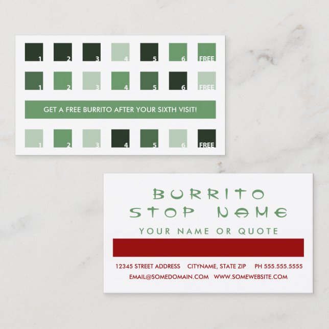 Carte De Fidélité appréciation du client BURRITO (carrés mod) (Devant / Derrière)