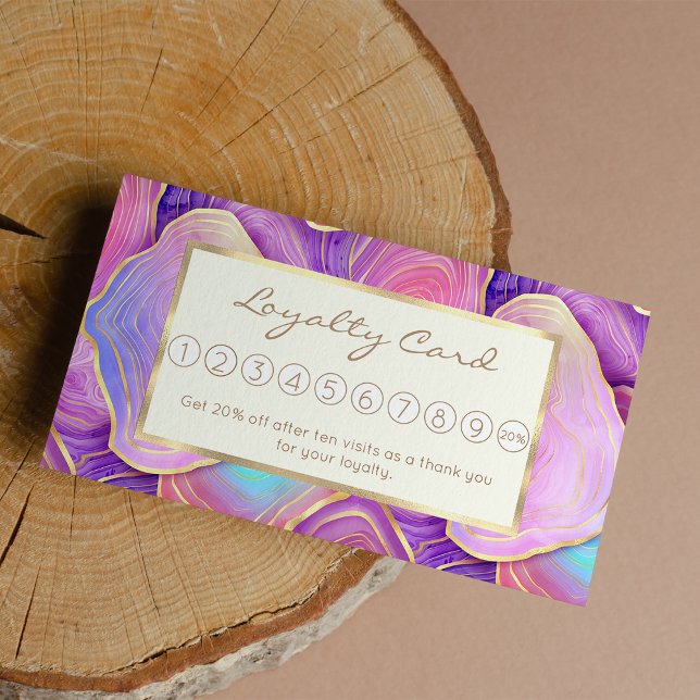 Carte De Fidélité Aquarelle Abstraite rose turquoise lavande agate (Abstract watercolor pink teal gold lavender agate)