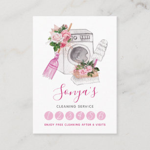 Carte De Fidélité Aquarelle du service de nettoyage rose