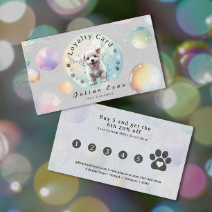 Carte De Fidélité Aquarelle mignon Bubble Suds Chien Groomer
