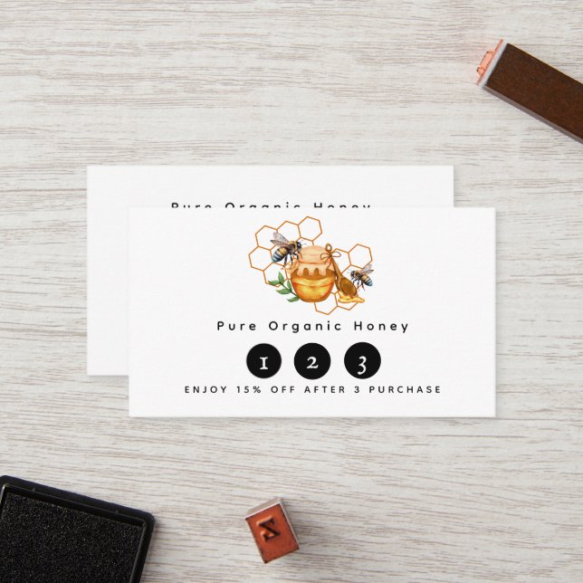 Carte De Fidélité Aquarelle moderne peignes de miel avec abeille (Devant/Arrière en situation)