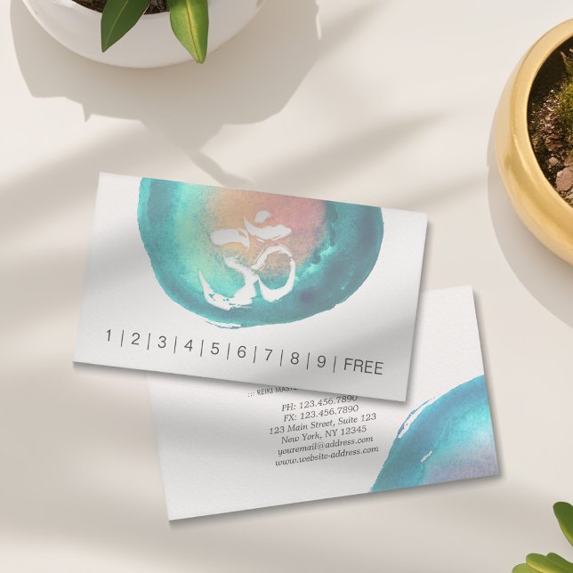 Carte De Fidélité Aquarelle Om Symbole YOGA Instructeur Loyalty Punc (Créateur téléchargé)