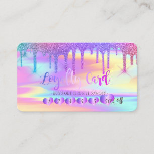Carte De Fidélité Arc-en-ciel de coeurs paillettes holographiques go
