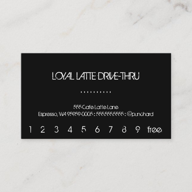 Carte De Fidélité Arrière - plan noir Loyalty Latte Drive-Thru (Devant)