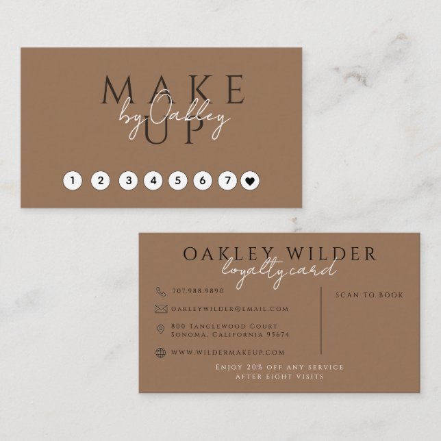 Carte De Fidélité Artiste de Maquillage Code QR Terracotta Foncé  (Devant / Derrière)