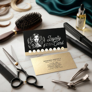 Carte De Fidélité Artiste de Maquillage Coiffeur Moderne Noir Blanc