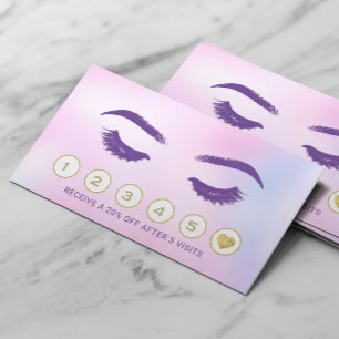 Carte De Fidélité Artiste de maquillage en cils Aquarelle Salon rose