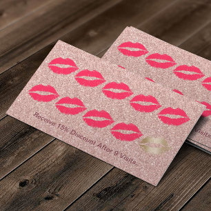 Carte De Fidélité Artiste de maquillage Red Lips Rose Gold Parties s