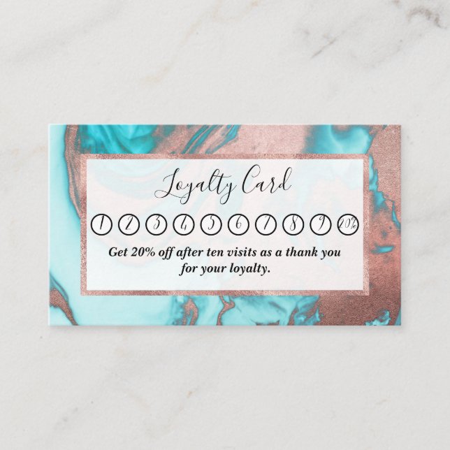 Carte De Fidélité Artsy Chic Rose Gold Aqua Mint Blue Marble Motif (Devant)