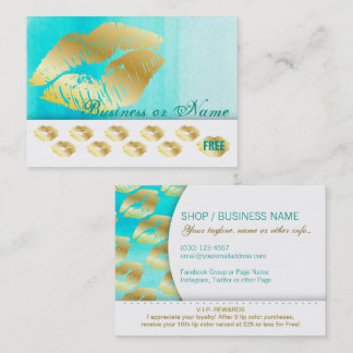 Carte De Fidélité Baisers d'or sur l'aquarelle turquoise -