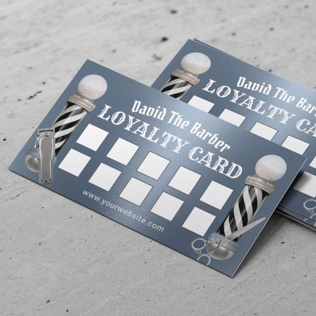 Carte De Fidélité Barber Shop Hair Styliste Dusty Blue Metal (Créateur téléchargé)