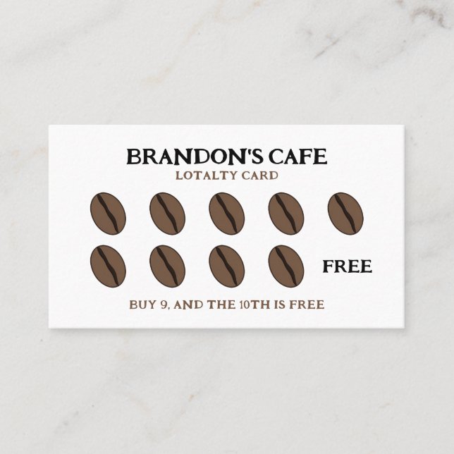 Carte De Fidélité Bean café Brown et blanc simple (Devant)