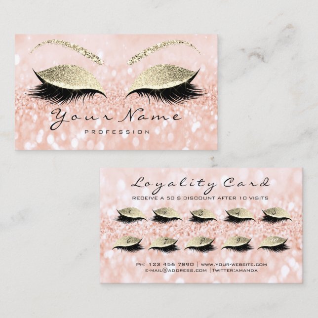 Carte de fidélité Beauté 10 cils maquillage Gold P (Devant / Derrière)