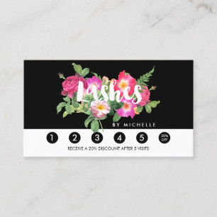 Carte De Fidélité Beauty Florals Lash Extensions Black Loyalty Card