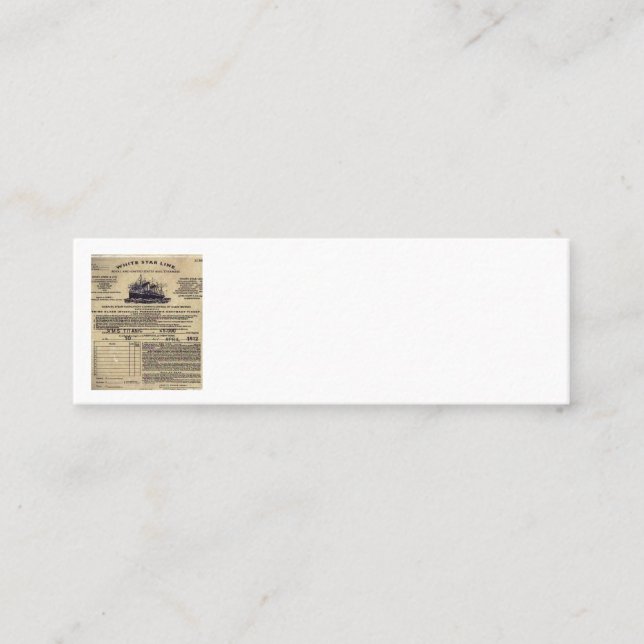 Carte De Fidélité Billet pour RMS Titanic 1912 (Devant)