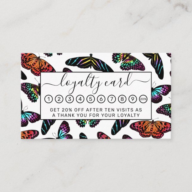 Carte De Fidélité Black Colorful Butterflies (Devant)