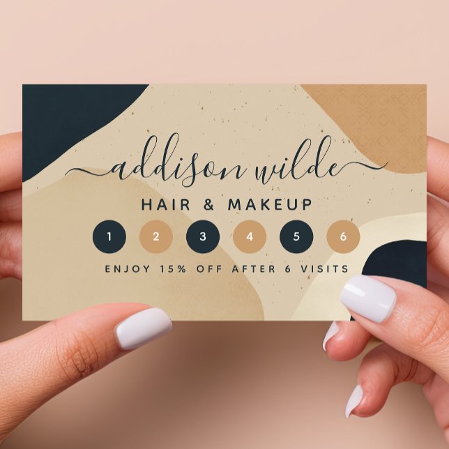 Carte De Fidélité Bleu de marine Beige Formes Abstraites modernes Ne (Créateur téléchargé)