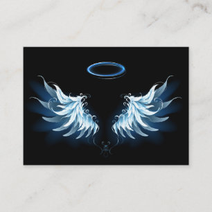 Carte De Fidélité Blue Glowing Angel Wings on black background